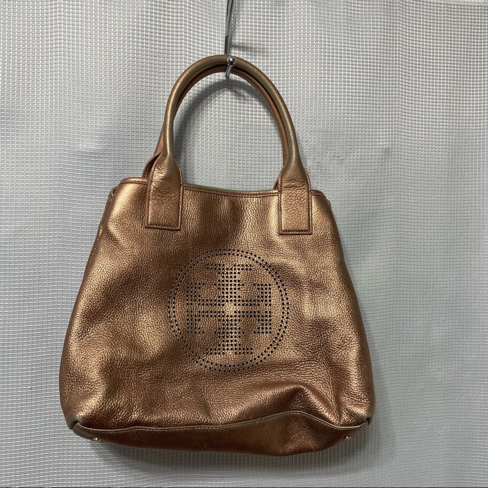 Tory Burch Perforated Logo Rose Gold Tote